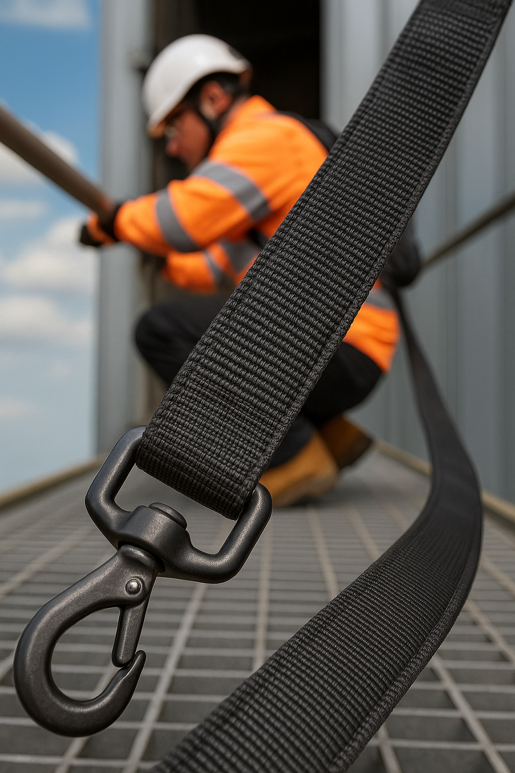 Fall Arrest Webbing and Safety Harness Equipment Fall arrest webbing and connector used in working-at-height equipment